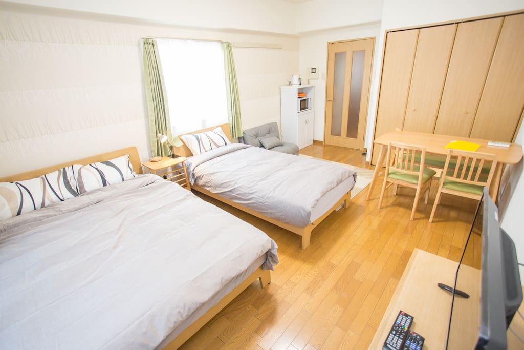 1 Double-bed, 1 Single-bed, and 1 Sofa-bed