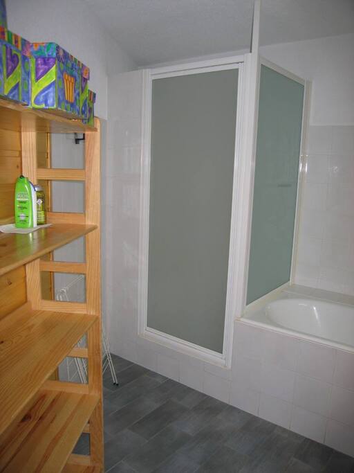 Salle de bains avec douche et baignoire