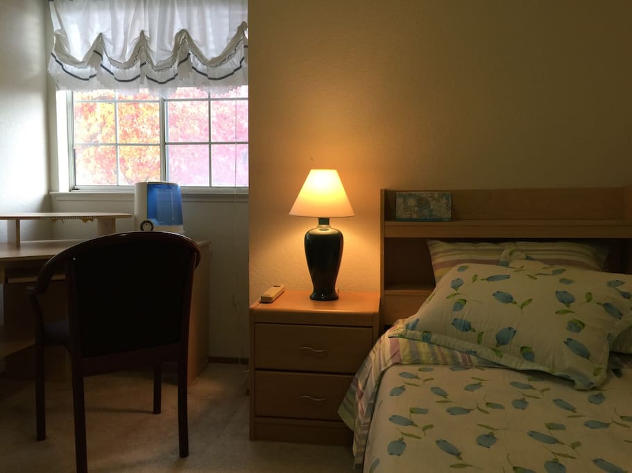 Computer desk and chair, power extension, lamp and WIFI ready for your business stay