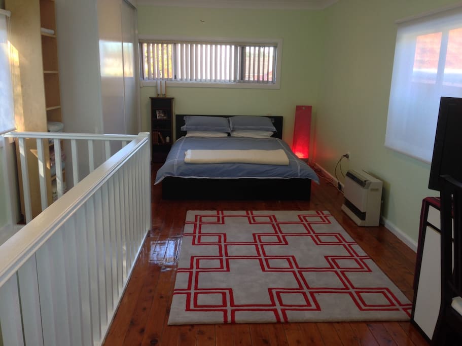Main bedroom, gas heater, built in cupboards