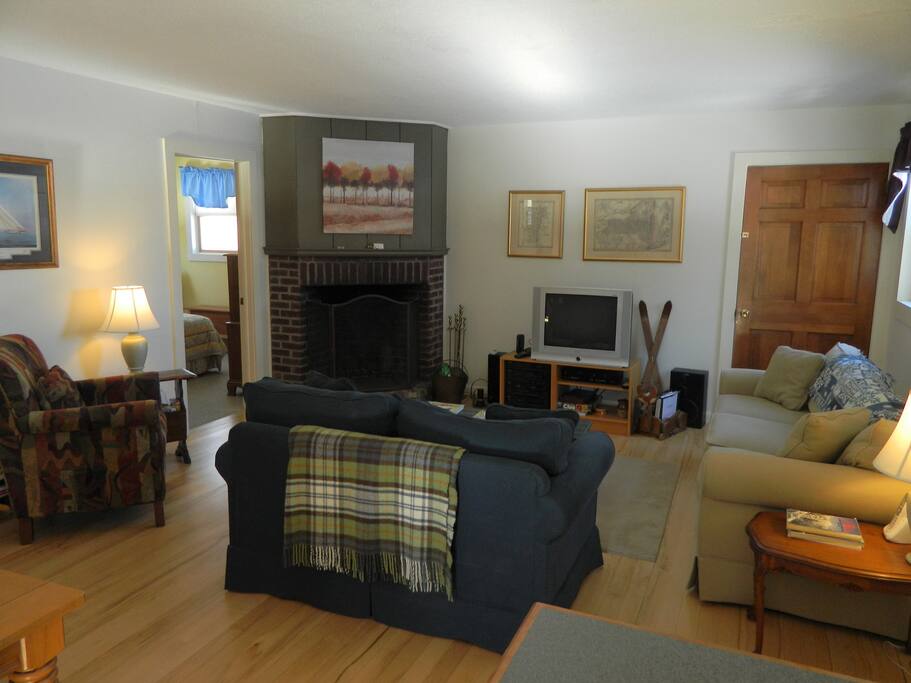 Living room with wood fireplace