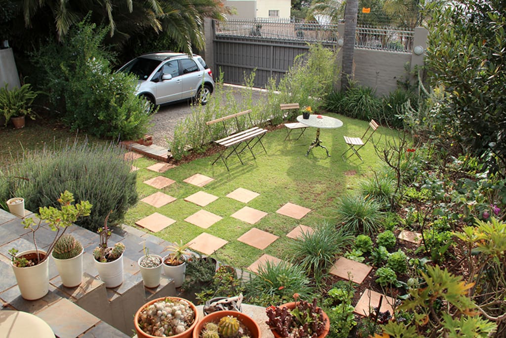 View on the garden and parking for one car