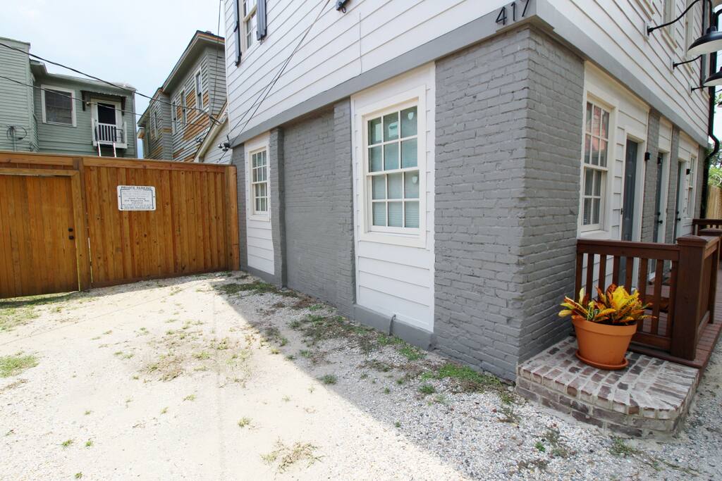 Two offstreet parking spaces are located directly to the left of the carriage house. There is also free street parking on Park Ave. and Montgomery St.