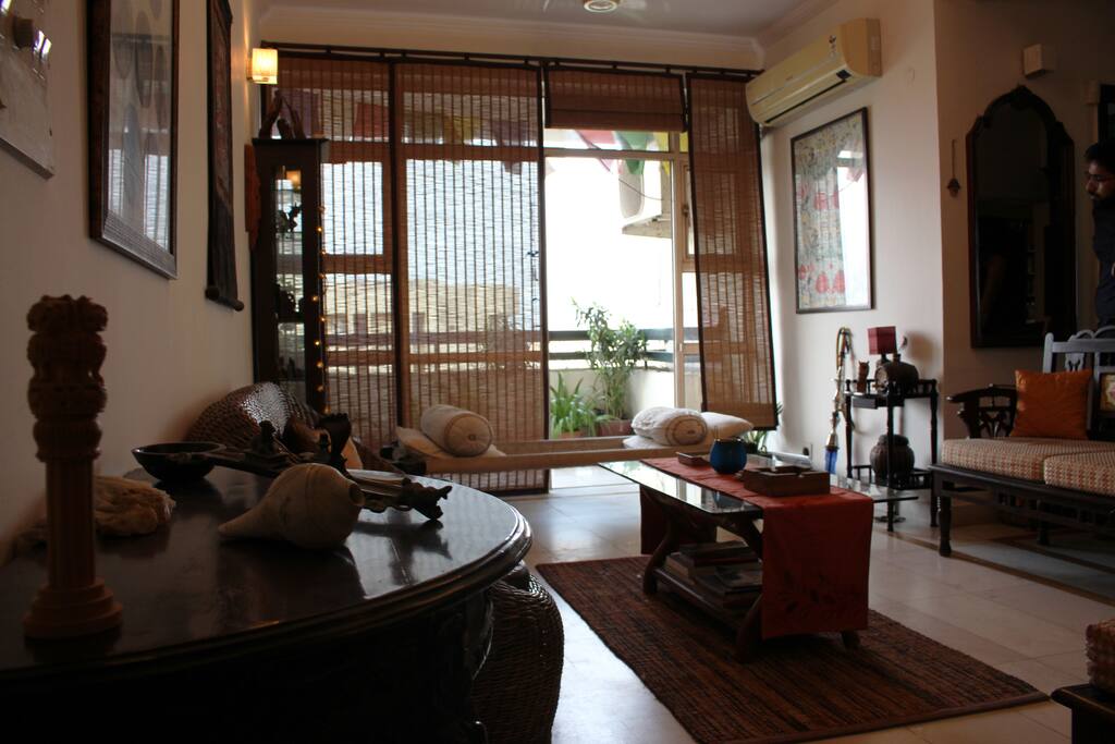 Wide-angled view of the common space and balcony!