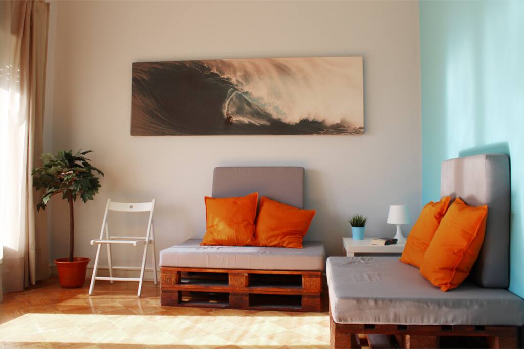 living room with balcony