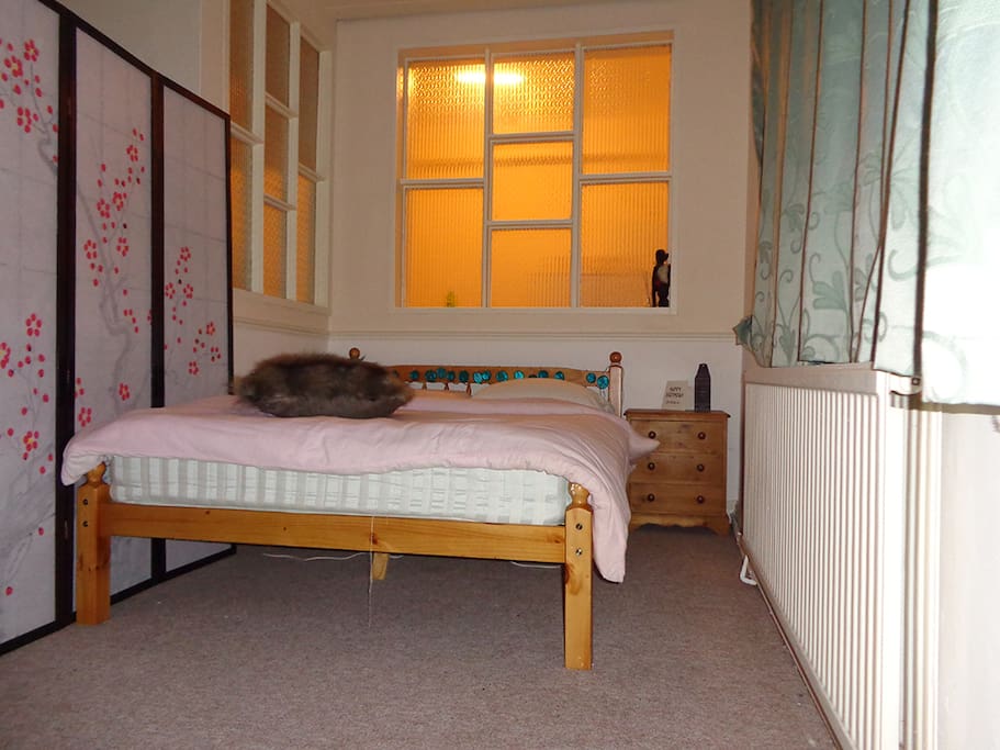 Double bed with plenty of natural light in quiet neighbourhood.