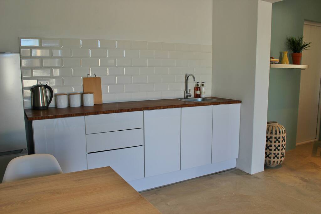 Kitchen and coffee/tea station.