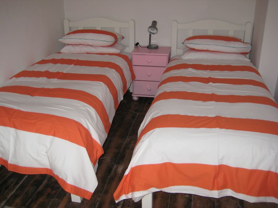 Twin room different bedding.