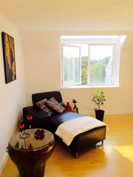 Perfect reading spot on the chaise longue next to the window