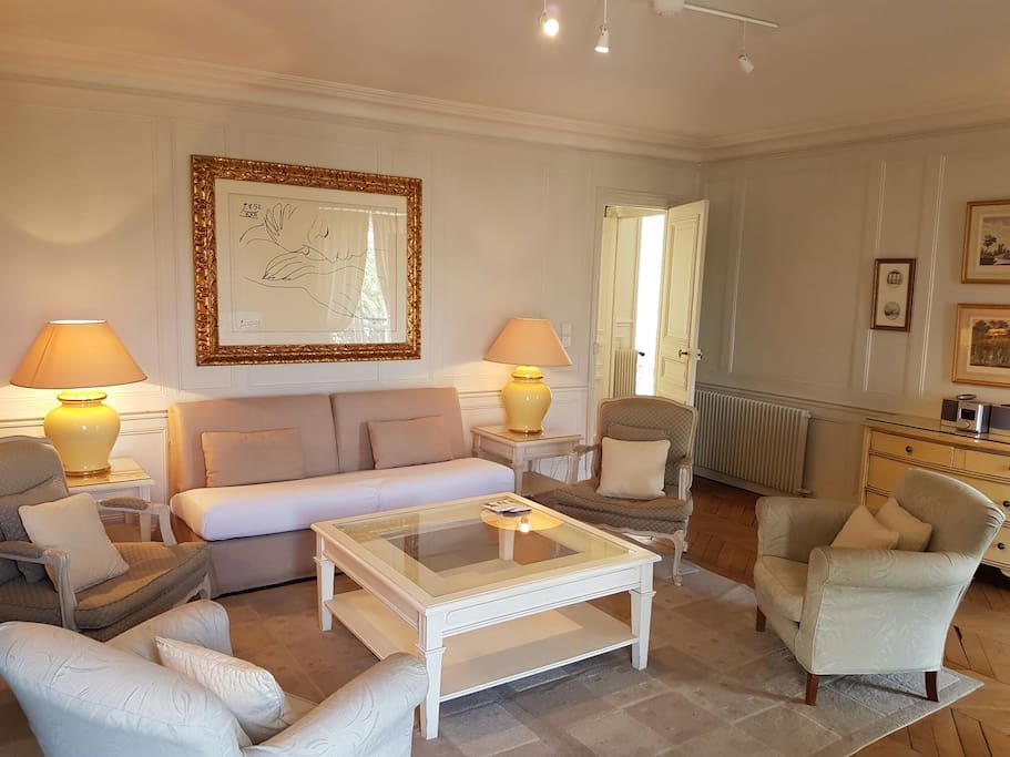 Large living room with classic French display.