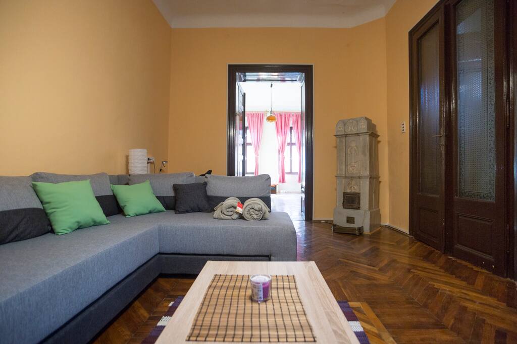Living room with chimney