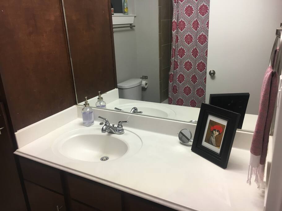 Your restroom with space for your toiletries.