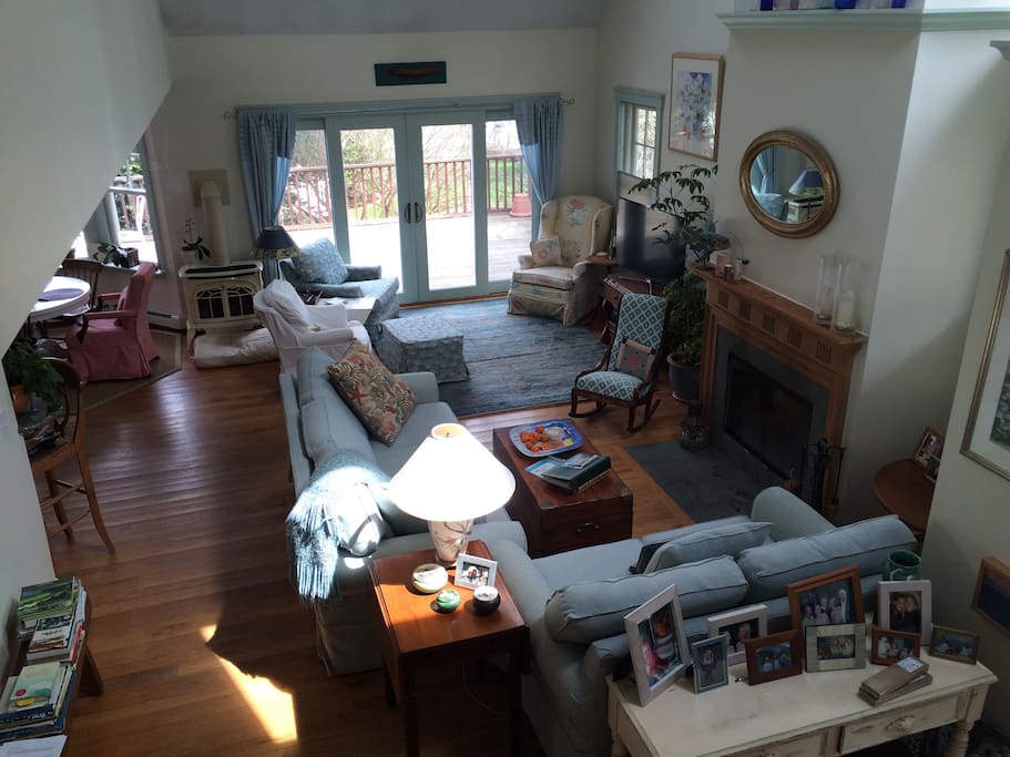 Large light filled open floor plan living, dining and kitchen with