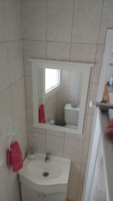 Baño pequeño pero privado. Cuenta con todaslas necesidades para una excelente estadía.