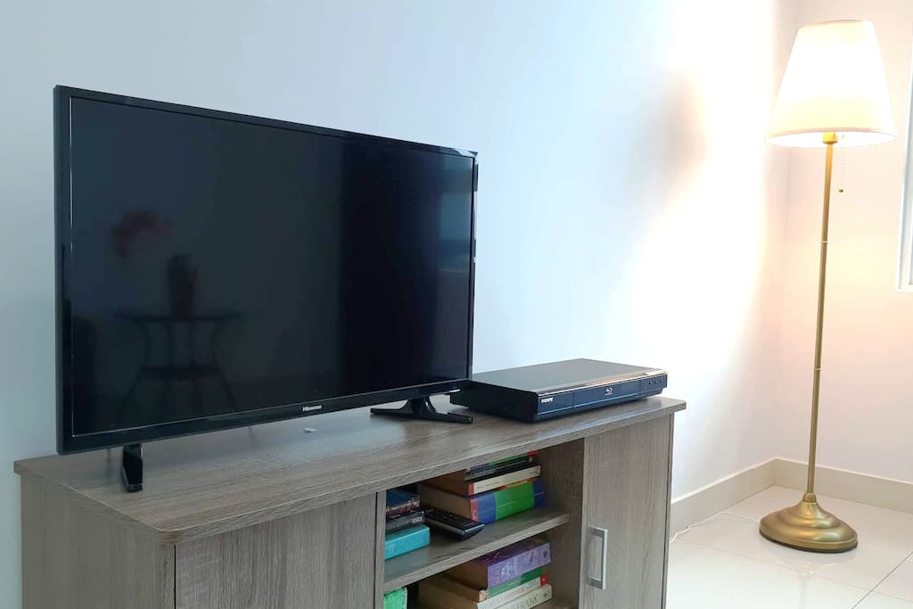 LED TV and Bluray player... DVDs are provided for your entertainment.