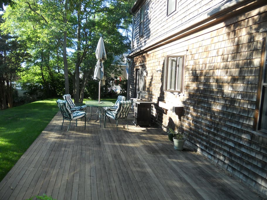 Big, beautiful and private back deck for barbecues and parties.