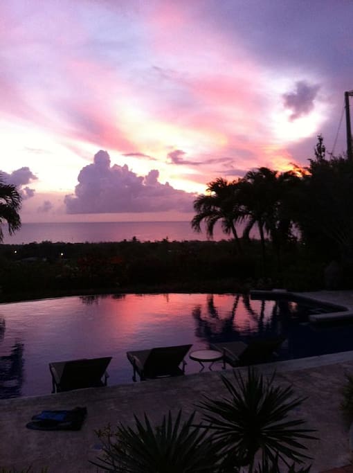 sunset over the pool