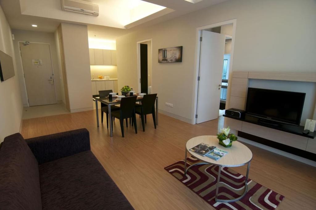 Spacious living room for couple, family and friends