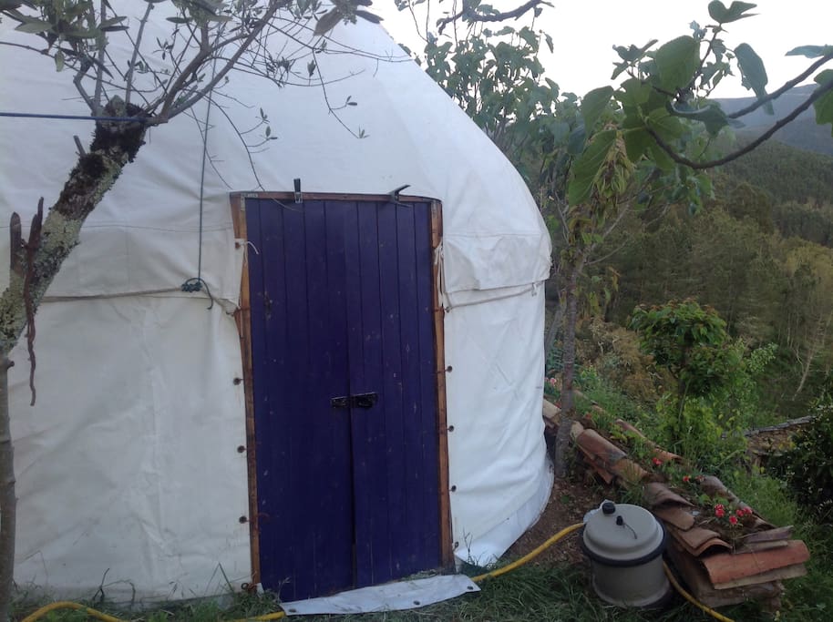 South Facing Awesome sunrise sunsets . Bright clear night skies with stars so clear you think you can touch them Blues skies . River beaches walking distance . Veg plot for meals if required all,organic . Compost Loo and solar shower space next to the yurt . Breakfast included . Pack lunches and Eve meal can be provided at extra cost . With local sourced ingredients . Set in the middle of very small mountain village with woods behinds us and lots of places to explore .