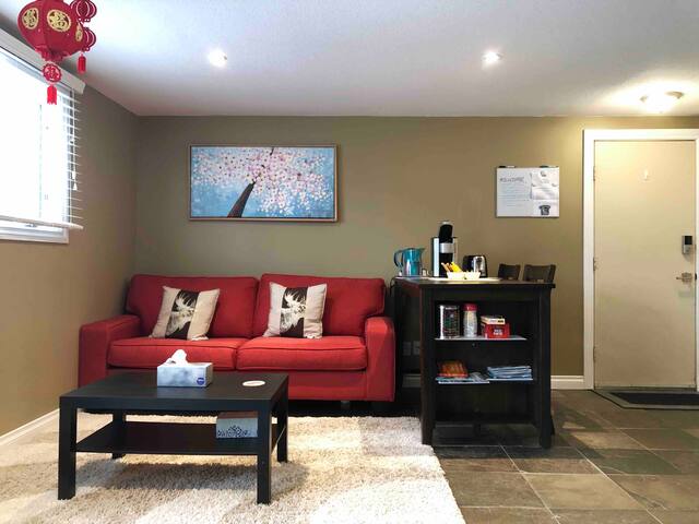 Semi-basement suite with spacious living area