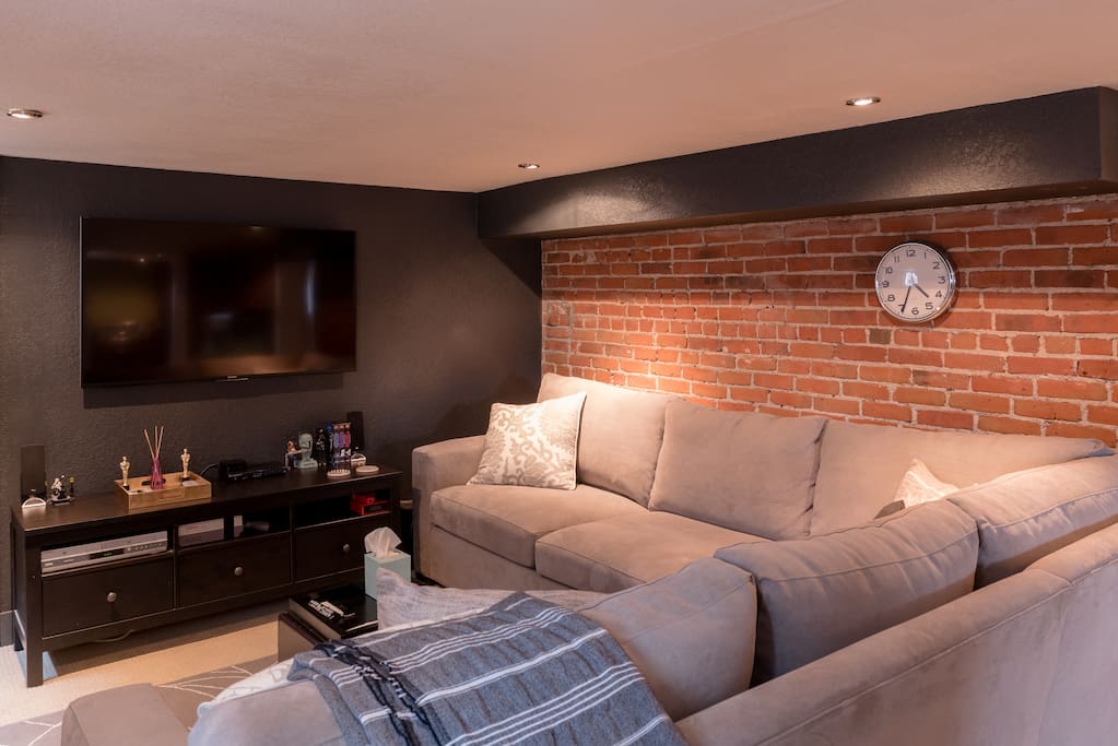 Comfy seating area with big-screen tv