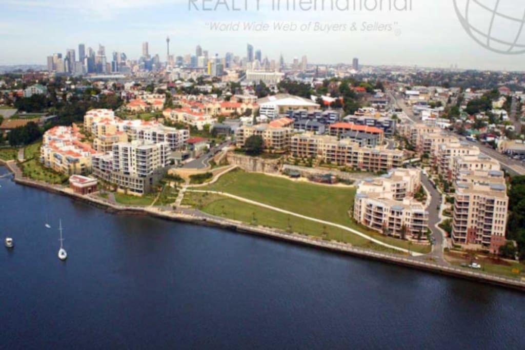 Aerial view of apartment blocks
