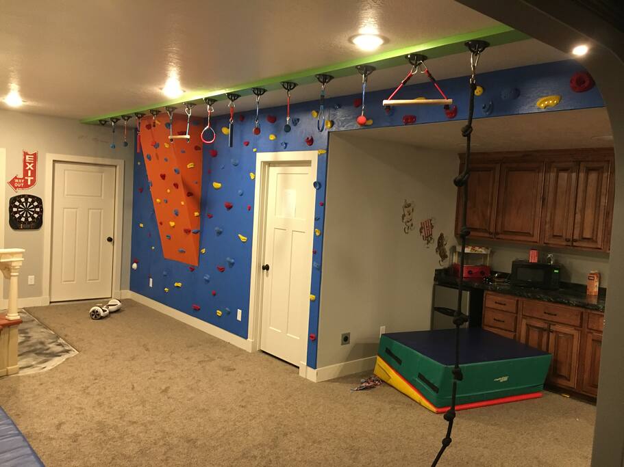 Rock wall and ninja line. Ninja line is way more challenging than you might think:)