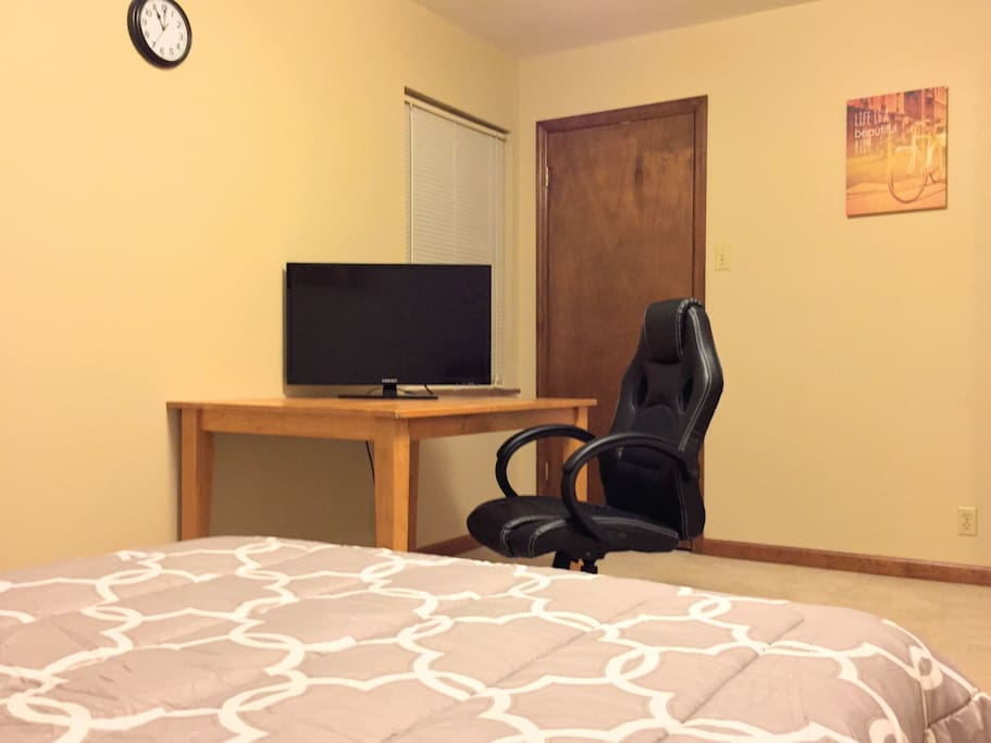 Bedroom-computer desk, arm chair and TV