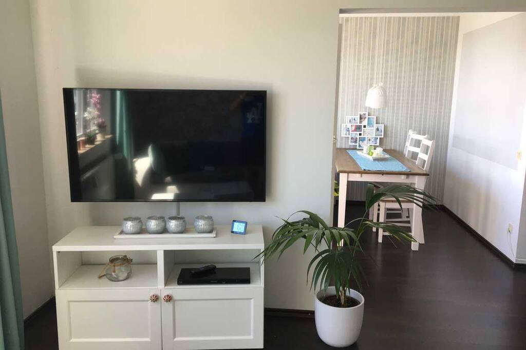 55 Zoll Fernseher mit Blick ins Esszimmer