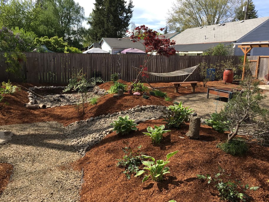 Back Yard with Hammock and Fire Pit