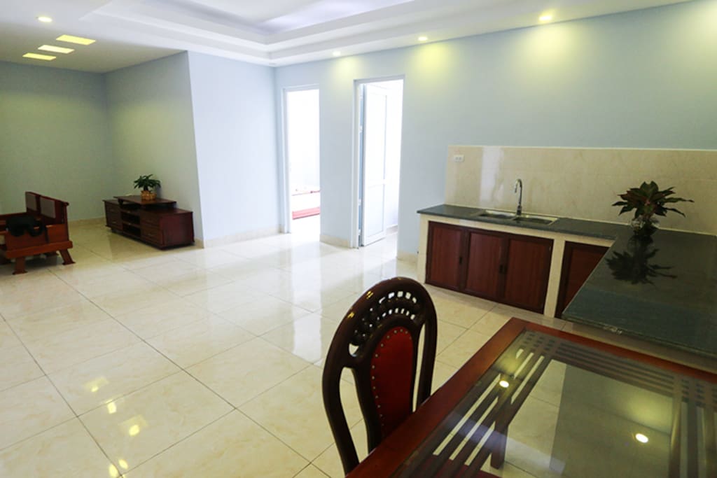 with super big living room and kitchen