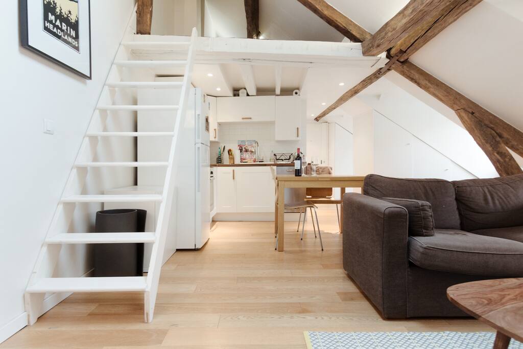 Living room and ladder to the bedroom