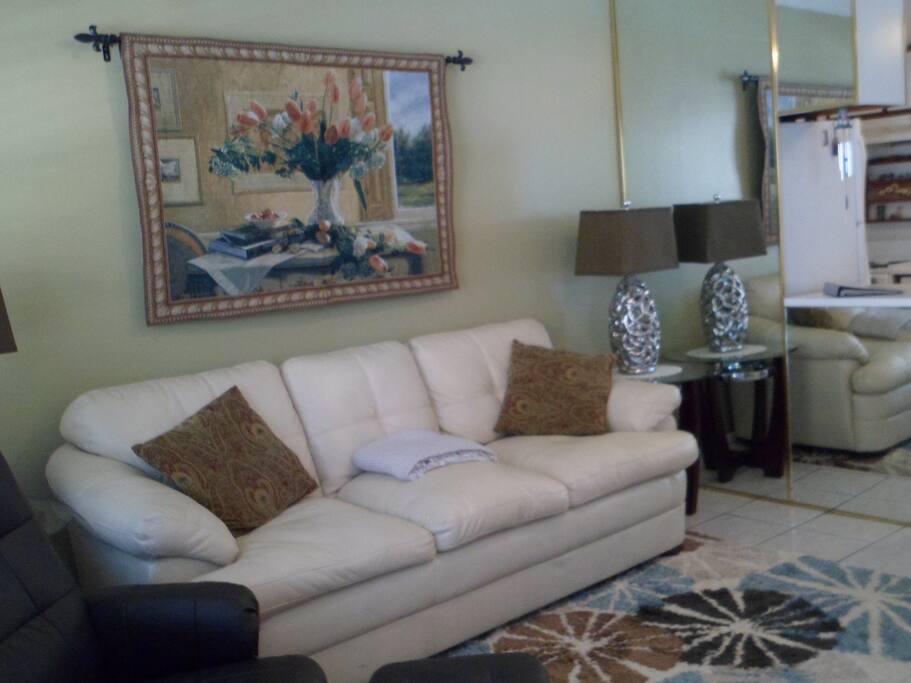 Updated living room with pull-out sofa bed
