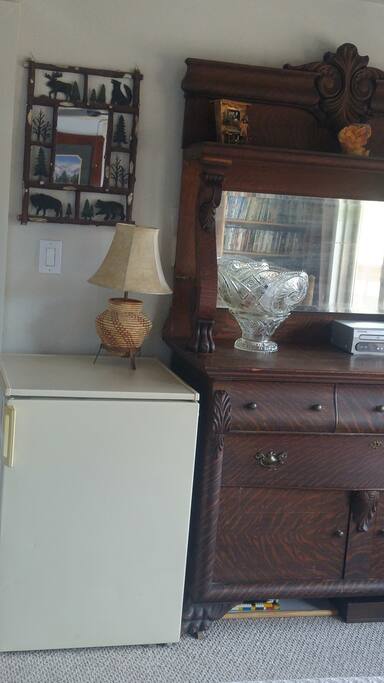 Mini Fridge in room.
