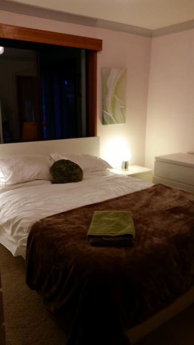Double Bed with wardrobe, drawers and dressing table.