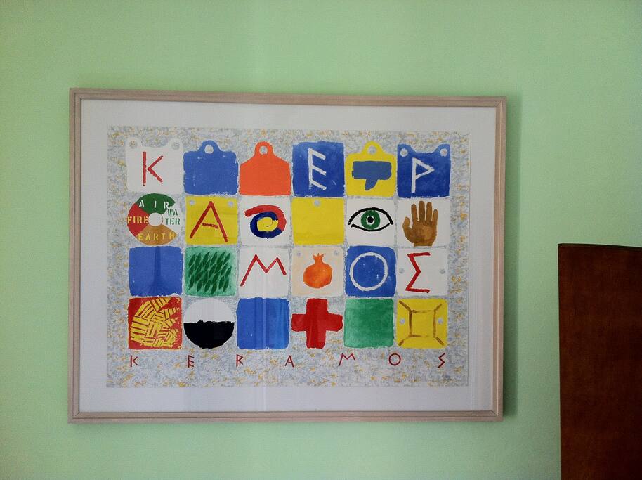 9 Donatello, Milano. An artwork by Jo Tilson in the sleeping room