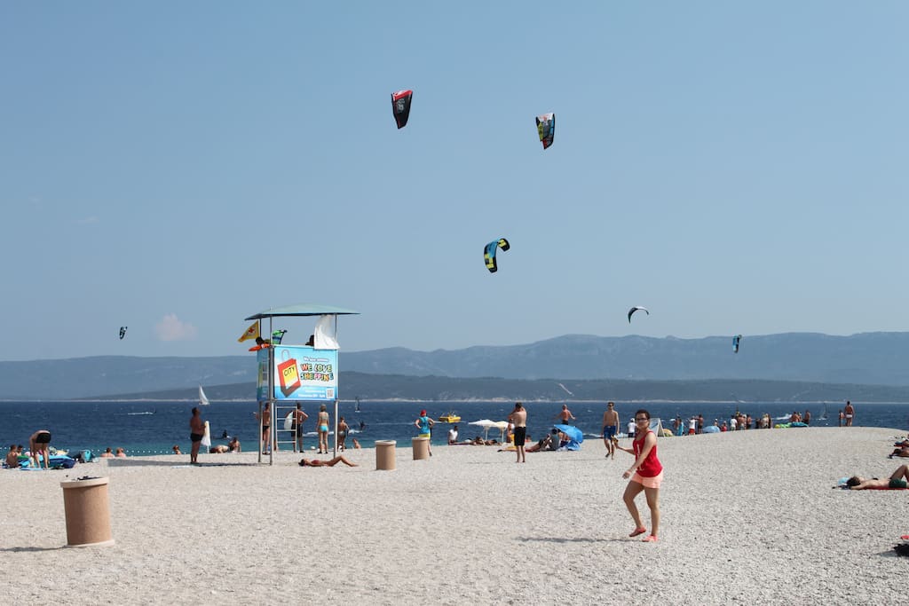 A beach called Zlatni Rat on the island brac, just 30 minutes with car to get there!