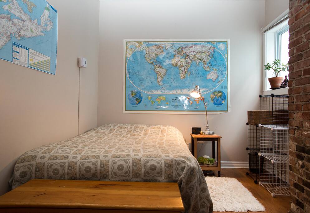 Your room is bright in the mornings and has a beautiful old (non-functional) fireplace.