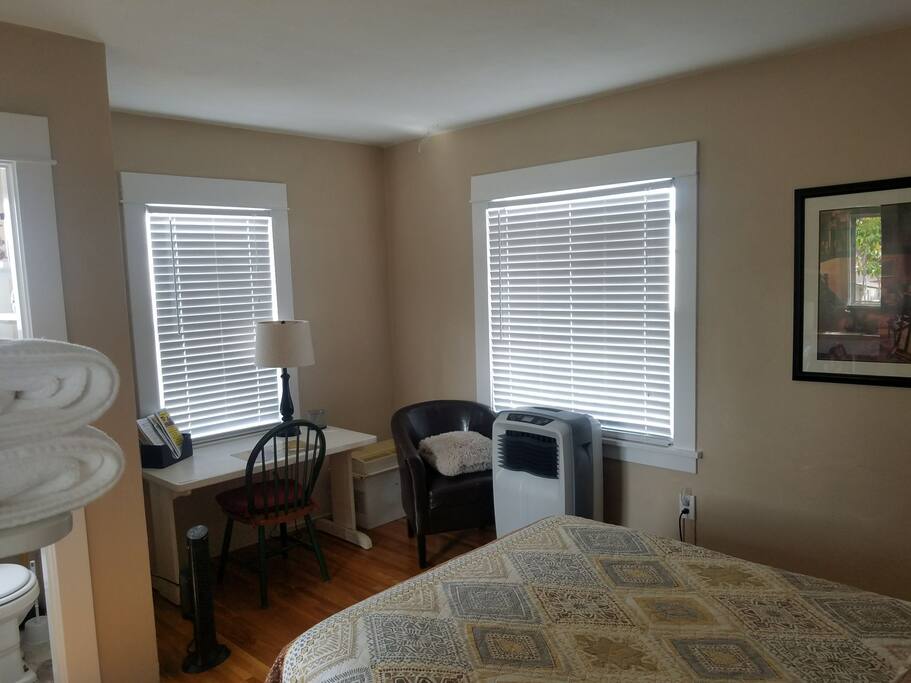 Windows and desk.