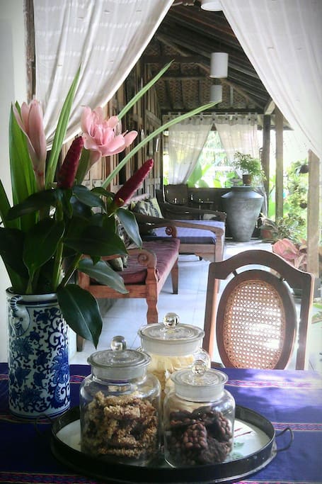verandah... flowers fresh from our garden