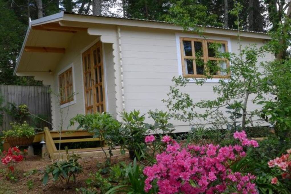Blue Mountains' Cabin in its garden setting.