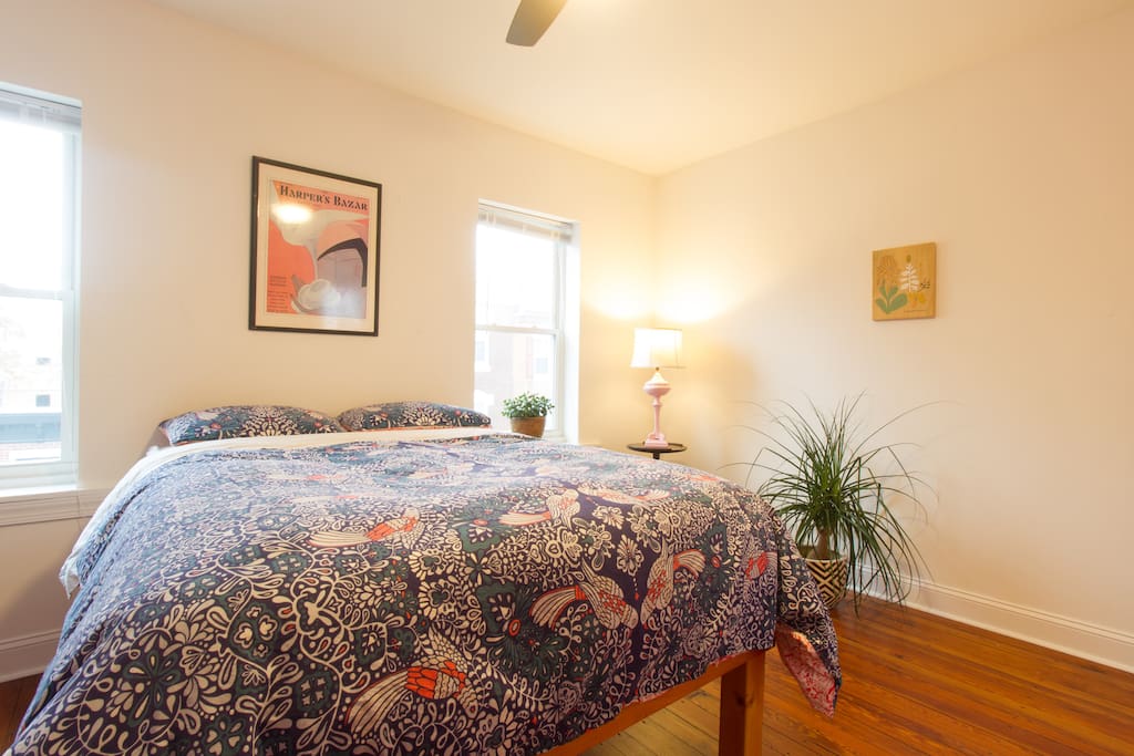 Welcome to your bedroom, tucked away on the third floor! Full size mattress with a cozy down comforter.