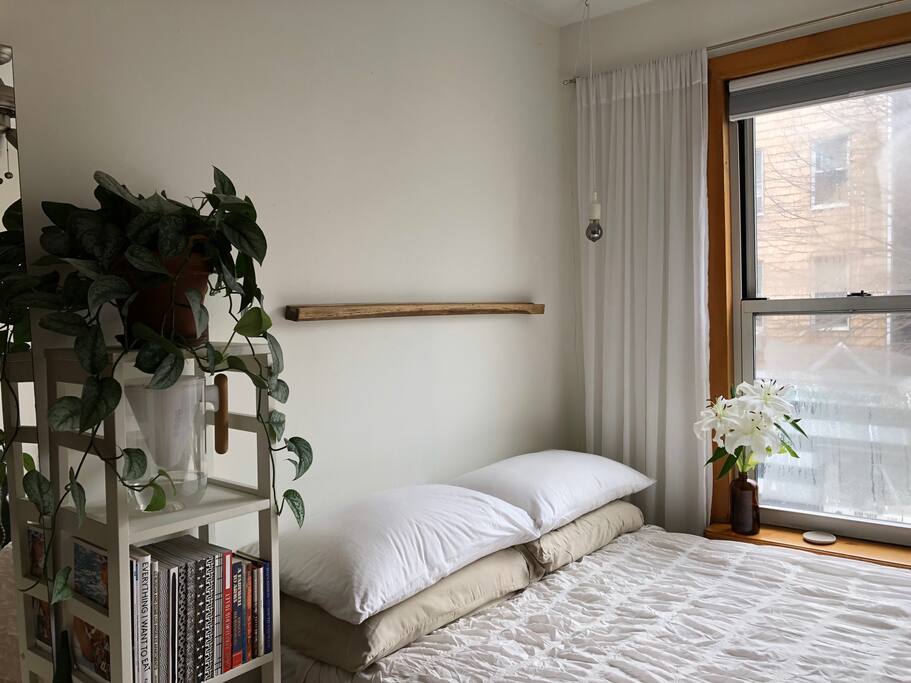 windows have custom blackout shades, which can make the entire room dark, also noise cancelling and block out heat or cold