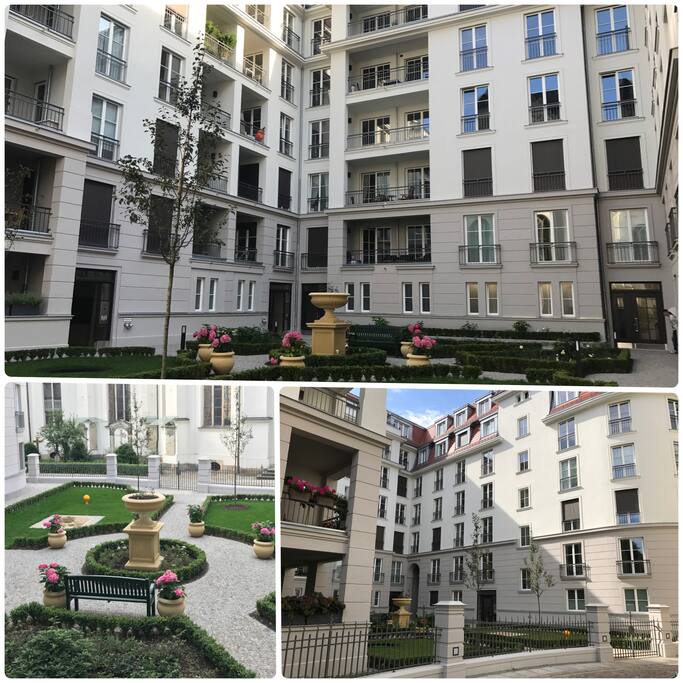 Beautiful french-style building with charming and calm garden