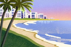 An illustration of a sunny beach in Destin, Florida.