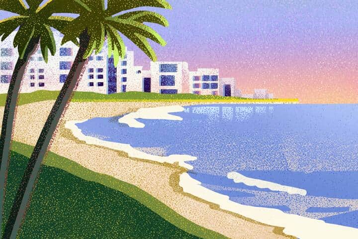 Ilustración de una playa soleada en Destin, Florida.