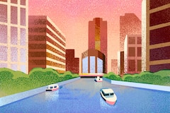 An illustration of the Chicago river in Chicago, Illinois.