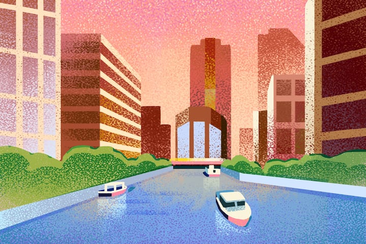 Ilustración del río Chicago en la ciudad homónima de Illinois.