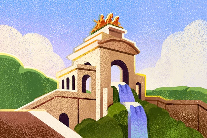 Ilustración de la arquitectura histórica de Barcelona, España.