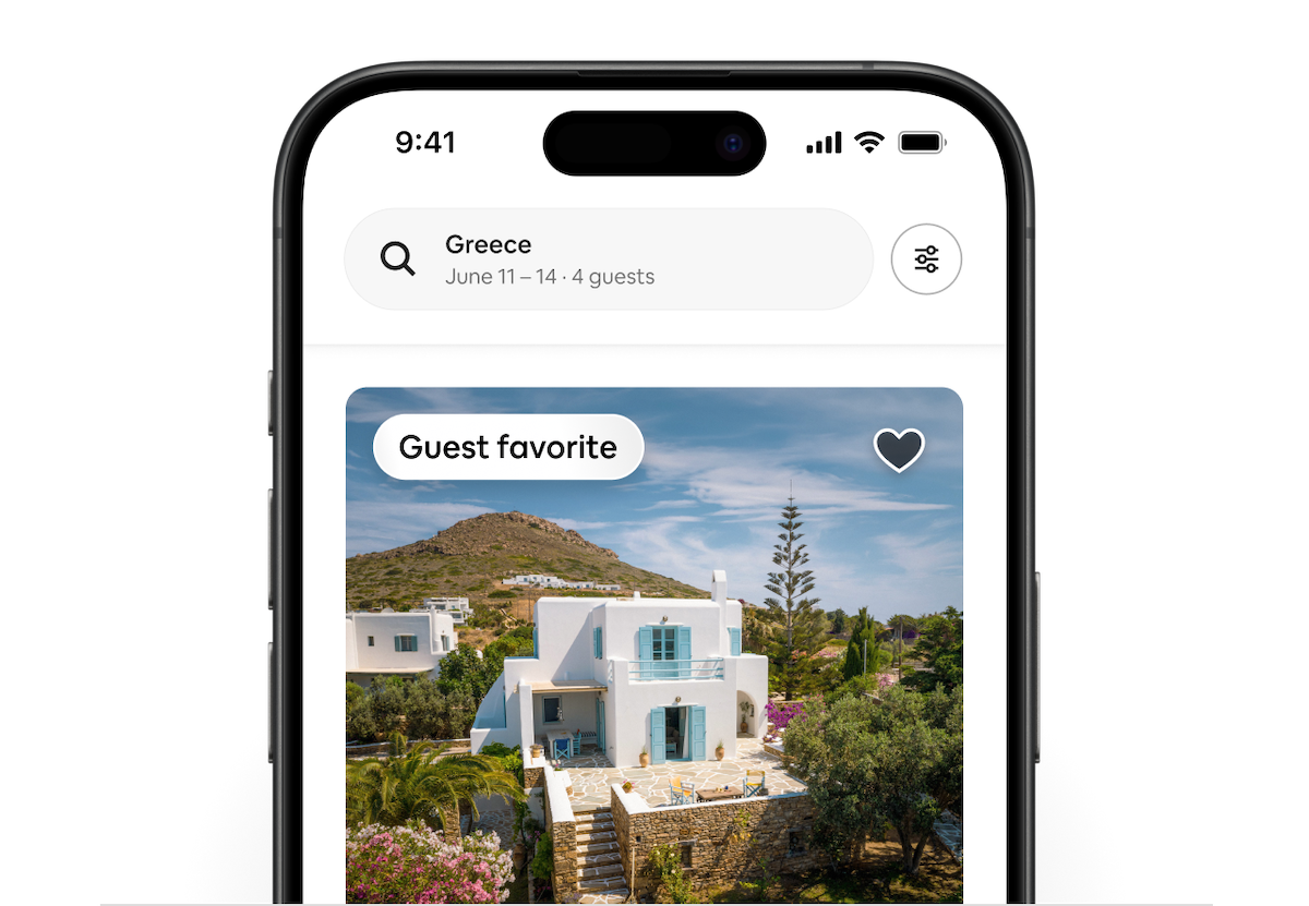 An image of a gorgeous house, an Airbnb listing, projected through the phone app’s user interface.